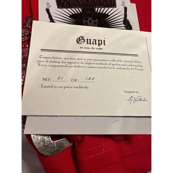 Guapi Skeleton Pants Mens 30 Red Crystal Rhinestone Limited Edition Buckle Zip - Picture 5 of 12